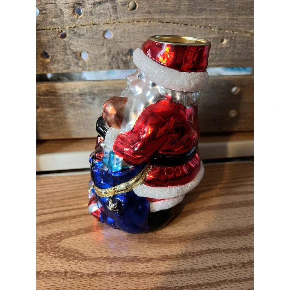 Vtg Traditions Hand Blown SANTA CLAUSE Tea Light Candle Holder Handpainted 6